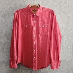 Stapleford Mens Denim Button Down Shirt Red Marbled - Medium - Casual Vintage